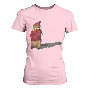 Groundhog Shadow T Shirt For Women Funny Woodchuck Ground Hog Meteorlogy TS02 Light Pink Print Your Wear