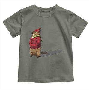 Groundhog Shadow Toddler T Shirt Funny Woodchuck Ground Hog Meteorlogy TS02 Military Green Print Your Wear