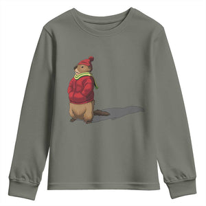 Groundhog Shadow Youth Sweatshirt Funny Woodchuck Ground Hog Meteorlogy TS02 Military Green Print Your Wear