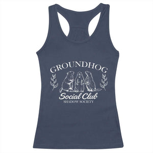 Groundhog Social Club Racerback Tank Top Shadow Society Funny Woodchuck TS02 Navy Print Your Wear