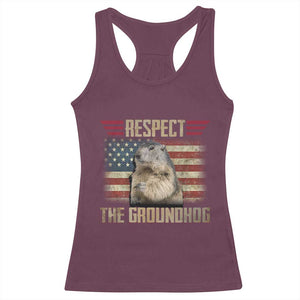 Groundhog Meteorology Racerback Tank Top Respect The Groundhog Woodchuck Photo GroundHog Day TS02 Maroon Print Your Wear
