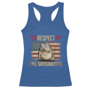 Groundhog Meteorology Racerback Tank Top Respect The Groundhog Woodchuck Photo GroundHog Day TS02 Royal Blue Print Your Wear