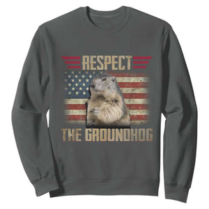 Groundhog Meteorology Sweatshirt Respect The Groundhog Woodchuck Photo GroundHog Day TS02 Dark Heather Print Your Wear