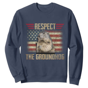 Groundhog Meteorology Sweatshirt Respect The Groundhog Woodchuck Photo GroundHog Day TS02 Navy Print Your Wear