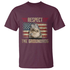 Groundhog Meteorology T Shirt Respect The Groundhog Woodchuck Photo GroundHog Day TS02 Maroon Print Your Wear