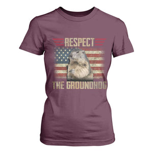 Groundhog Meteorology T Shirt For Women Respect The Groundhog Woodchuck Photo GroundHog Day TS02 Maroon Print Your Wear