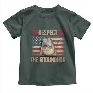 Groundhog Meteorology Toddler T Shirt Respect The Groundhog Woodchuck Photo GroundHog Day TS02 Dark Forest Green Print Your Wear