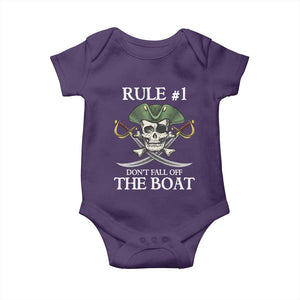 Funny Pirate Baby Onesie Rule #1 Don't Fall Off The Boat Cruise Party Gift - PrintYourWear Size: Newborn Color: Purple