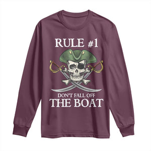 Funny Pirate Long Sleeve Shirt Rule #1 Don't Fall Off The Boat Cruise Party Gift - PrintYourWear Size: S Color: Maroon