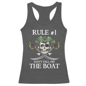 Funny Pirate Racerback Tank Top Rule #1 Don't Fall Off The Boat Cruise Party Gift - PrintYourWear Size: XS Color: Dark Heather