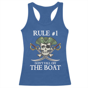 Funny Pirate Racerback Tank Top Rule #1 Don't Fall Off The Boat Cruise Party Gift - PrintYourWear Size: XS Color: Royal Blue