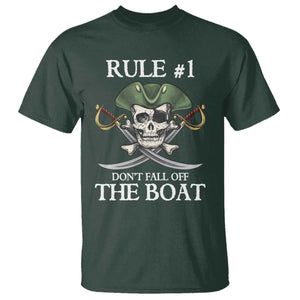 Funny Pirate T Shirt Rule #1 Don't Fall Off The Boat Cruise Party Gift - PrintYourWear Size: S Color: Dark Forest Green