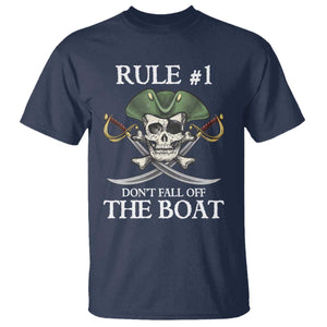 Funny Pirate T Shirt Rule #1 Don't Fall Off The Boat Cruise Party Gift - PrintYourWear Size: S Color: Navy