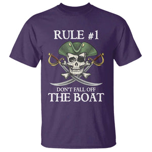 Funny Pirate T Shirt Rule #1 Don't Fall Off The Boat Cruise Party Gift - PrintYourWear Size: S Color: Purple