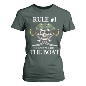Funny Pirate T Shirt For Women Rule #1 Don't Fall Off The Boat Cruise Party Gift - PrintYourWear Size: S Color: Dark Forest Green