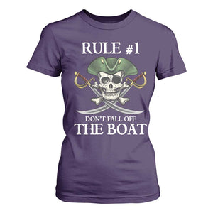 Funny Pirate T Shirt For Women Rule #1 Don't Fall Off The Boat Cruise Party Gift - PrintYourWear Size: S Color: Purple