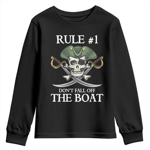 Funny Pirate Youth Sweatshirt Rule #1 Don't Fall Off The Boat Cruise Party Gift - PrintYourWear Size: XS Color: Black
