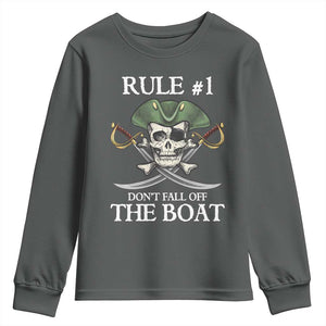 Funny Pirate Youth Sweatshirt Rule #1 Don't Fall Off The Boat Cruise Party Gift - PrintYourWear Size: XS Color: Dark Heather