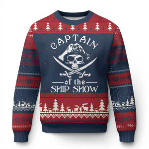 Funny Pirate Ugly Christmas Sweater Captain Ship Show Boater Boating Captain TS02 Navy Red Print Your Wear