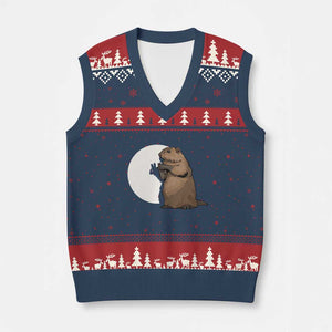 Groundhog Shadow Meteorlogy V-Neck Knit Sweater Vest Woodchuck Puppet Funny Gift TS02 Navy Red Print Your Wear