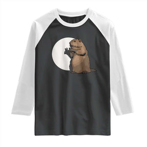 Groundhog Shadow Meteorlogy Raglan Shirt Woodchuck Puppet Funny Gift TS02 Black White Print Your Wear
