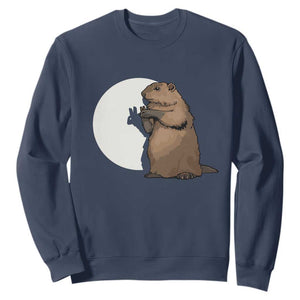 Groundhog Shadow Meteorlogy Sweatshirt Woodchuck Puppet Funny Gift TS02 Navy Print Your Wear