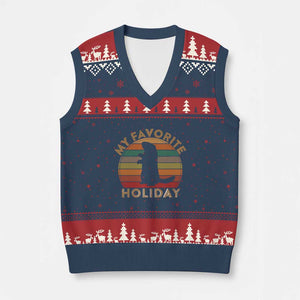 Groundhog Day V-Neck Knit Sweater Vest My Favorite Holiday Ground Hog Shadow Retro Sunset TS02 Navy Red Print Your Wear