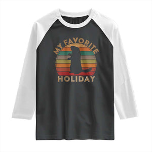 Groundhog Day Raglan Shirt My Favorite Holiday Ground Hog Shadow Retro Sunset TS02 Black White Print Your Wear