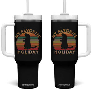 Groundhog Day Tumbler With Handle My Favorite Holiday Ground Hog Shadow Retro Sunset TS02 One Size: 40 oz Black Print Your Wear