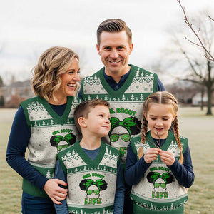 Scout Girl Cookie Dealer V-Neck Knit Sweater Vest Troop Leader Little Messy Bun TS02 Beige Green Print Your Wear