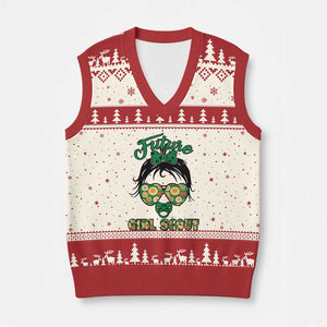 Scout Girl Cookie Dealer V-Neck Knit Sweater Vest Troop Leader Kidlife Little Bun TS02 Beige Red Print Your Wear