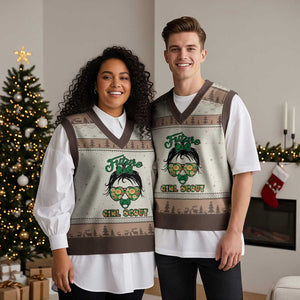 Scout Girl Cookie Dealer V-Neck Knit Sweater Vest Troop Leader Kidlife Little Bun TS02 Mocha Mousse Print Your Wear