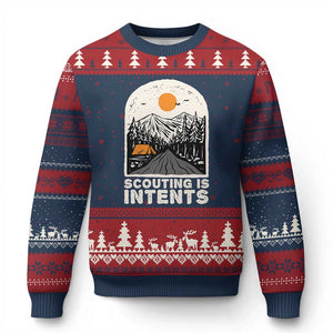 Funny Camping Is Intent Ugly Christmas Sweater For Camper Hiking Outdoors Adventure Lover TS02 Navy Red Print Your Wear