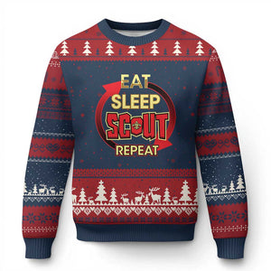 Funny Scout Ugly Christmas Sweater Eat Sleep Scout Repeat Scouting Lovers Camping Hiking Outdoors TS02 Navy Red Print Your Wear