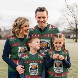 Scout Girl V-Neck Knit Sweater Vest I Scout Like A Girl Try To Keep Up Hiking Camping Scouting Lovers TS02 Red Green Print Your Wear