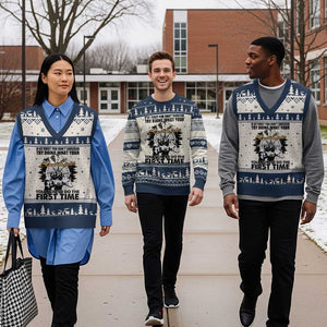 Funny Scouting Adventure V-Neck Knit Sweater Vest Doing What Your Scout Leader Told You To Do Camping Compass TS02 Beige Navy Print Your Wear
