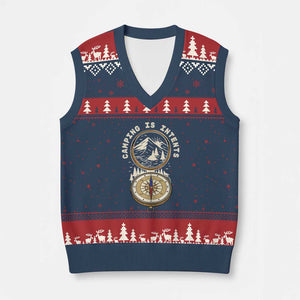 Funny Scout Camping V-Neck Knit Sweater Vest Camper Is Intents Compass Hiking Outdoors Adventure TS02 Navy Red Print Your Wear