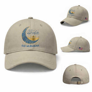 Eid Mubarak Crescent Moon Mosque Baseball Cap Arabic Calligraphy Islamic Celebration Gift