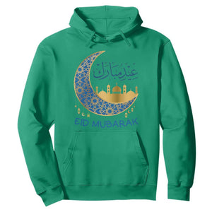 Eid Mubarak Crescent Moon Mosque Hoodie Arabic Calligraphy Islamic Celebration Gift TS02 Irish Green Print Your Wear