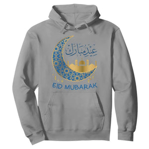 Eid Mubarak Crescent Moon Mosque Hoodie Arabic Calligraphy Islamic Celebration Gift TS02 Sport Gray Print Your Wear
