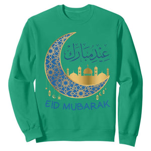 Eid Mubarak Crescent Moon Mosque Sweatshirt Arabic Calligraphy Islamic Celebration Gift TS02 Irish Green Print Your Wear