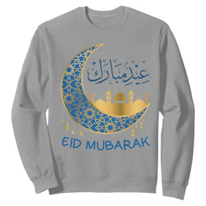 Eid Mubarak Crescent Moon Mosque Sweatshirt Arabic Calligraphy Islamic Celebration Gift TS02 Sport Gray Print Your Wear
