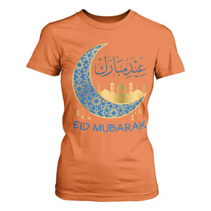 Eid Mubarak Crescent Moon Mosque T Shirt For Women Arabic Calligraphy Islamic Celebration Gift TS02 Orange Print Your Wear