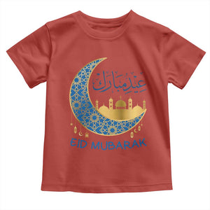 Eid Mubarak Crescent Moon Mosque Toddler T Shirt Arabic Calligraphy Islamic Celebration Gift TS02 Red Print Your Wear