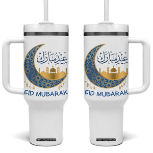 Eid Mubarak Crescent Moon Mosque Tumbler With Handle Arabic Calligraphy Islamic Celebration Gift TS02 One Size: 40 oz White Print Your Wear