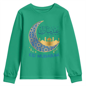 Eid Mubarak Crescent Moon Mosque Youth Sweatshirt Arabic Calligraphy Islamic Celebration Gift TS02 Irish Green Print Your Wear
