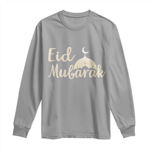 Eid Mubarak Mosque Silhouette Long Sleeve Shirt Islamic Holiday Celebration TS02 Sport Gray Print Your Wear