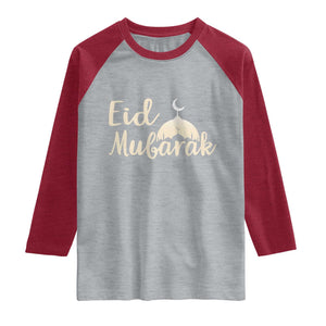Eid Mubarak Mosque Silhouette Raglan Shirt Islamic Holiday Celebration TS02 Heather Gray Heather Red Print Your Wear