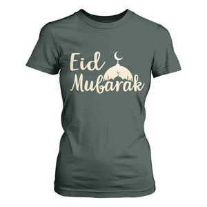 Eid Mubarak Mosque Silhouette T Shirt For Women Islamic Holiday Celebration TS02 Dark Forest Green Print Your Wear