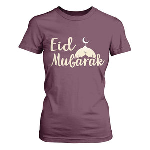 Eid Mubarak Mosque Silhouette T Shirt For Women Islamic Holiday Celebration TS02 Maroon Print Your Wear